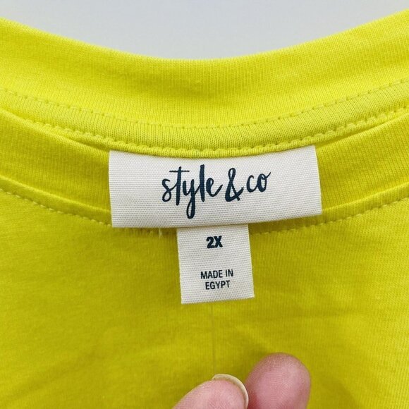 Style & Co Womens Plus Size 2X Short Sleeve Crew Neck T-Shirt Sunray Yellow 903 - Picture 5 of 7